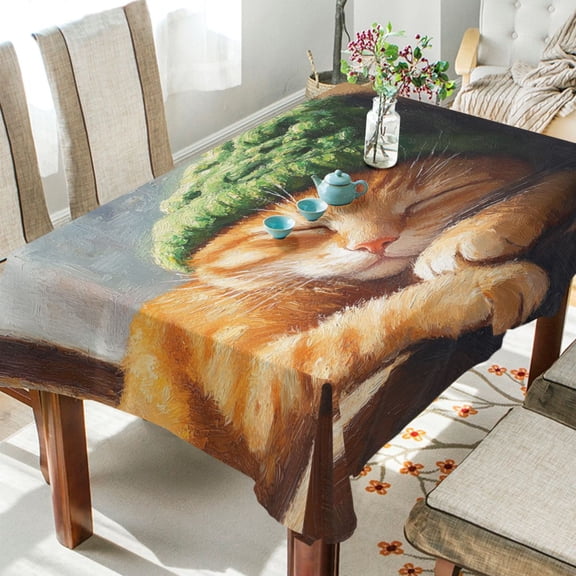 BZSMCE Square Tablecloth Sleepping Cat Pattern Tableclothes