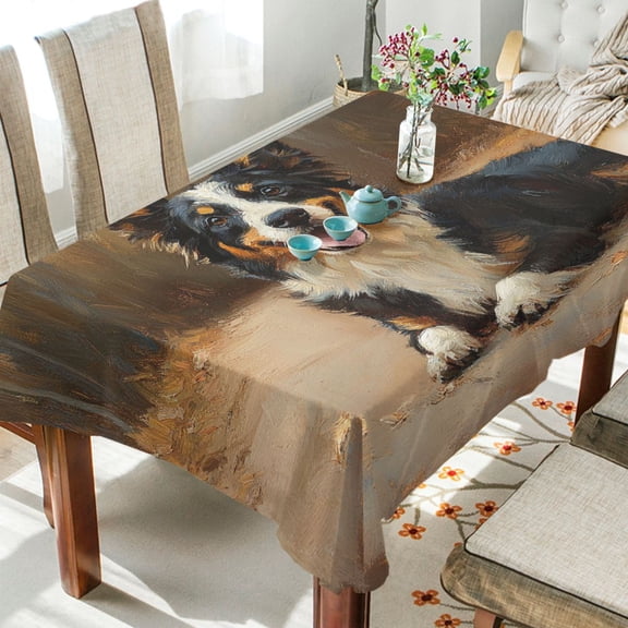 BZSMCE Square Tablecloth Smile Dog Lying on Road Pattern Tableclothes