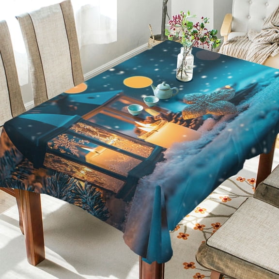 BZSMCE Square Tablecloth Snow Candle Pattern Tableclothes