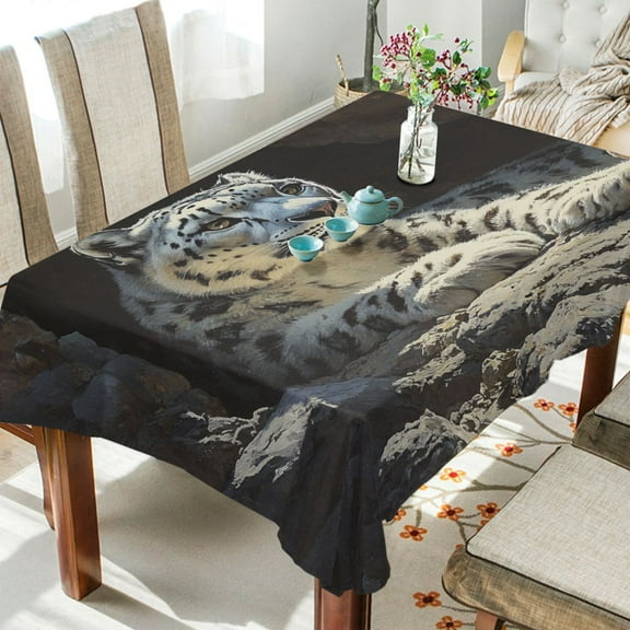 BZSMCE Square Tablecloth Snow Leopard Pattern Tableclothes