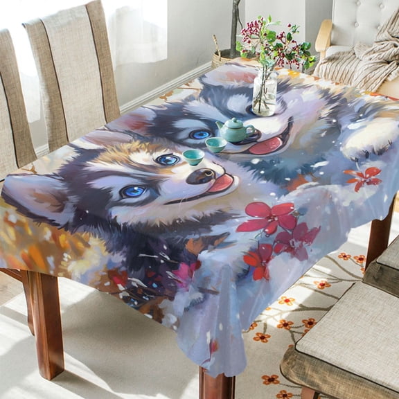 BZSMCE Square Tablecloth Snowy Paws and Playful Pattern Tableclothes