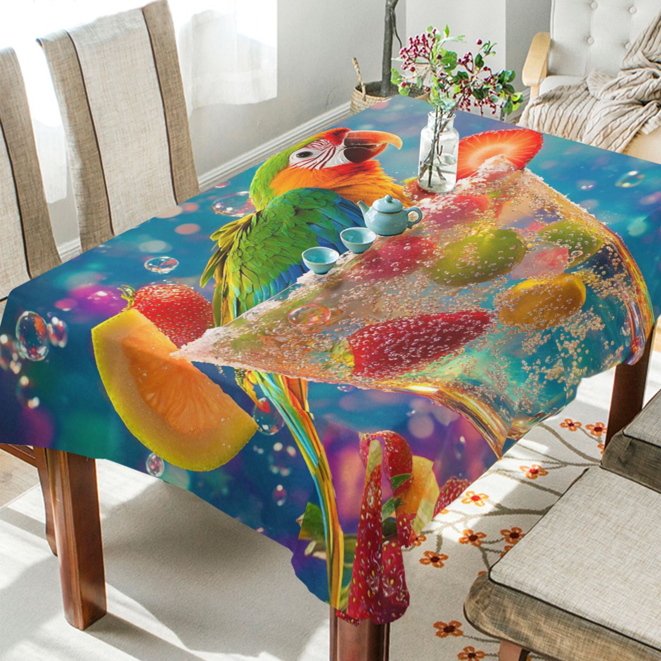 BZSMCE Square Tablecloth Sparkling Summer Sips Pattern Tableclothes ...