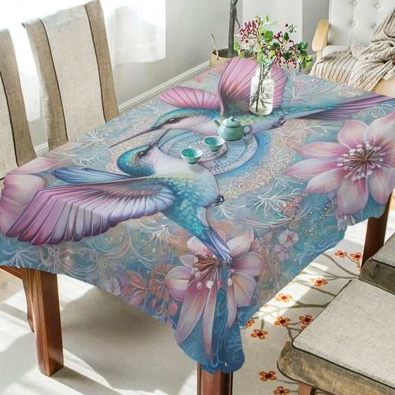 BZSMCE Square Tablecloth Springtime Hummingbird Kiss Pattern Tableclothes
