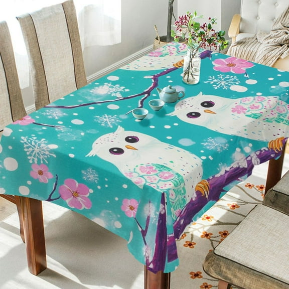 BZSMCE Square Tablecloth Springtime Owls Pattern Tableclothes