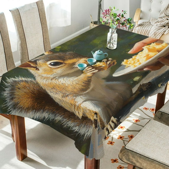 BZSMCE Square Tablecloth Squirrel Eatting on The Table Pattern Tableclothes