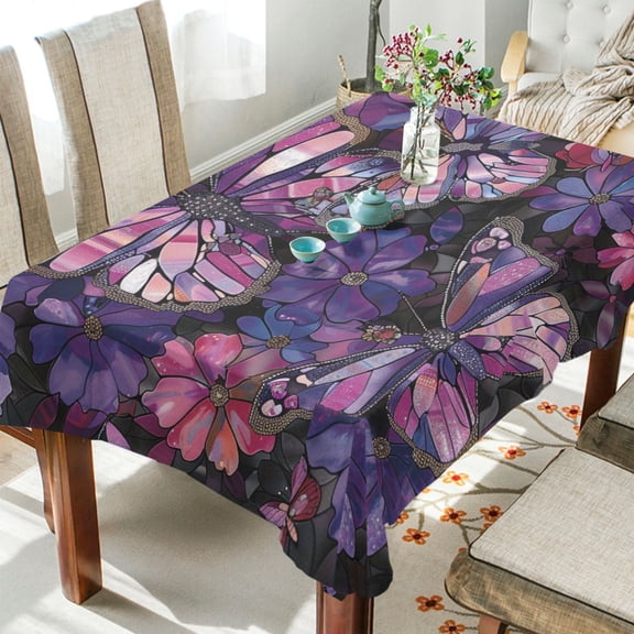 BZSMCE Square Tablecloth Stained Glass Flutter Pattern Tableclothes