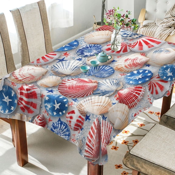 BZSMCE Square Tablecloth Stars and Stripes Shells Pattern Tableclothes
