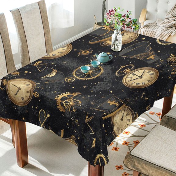 BZSMCE Square Tablecloth Steampunk Pocket Watches Pattern Tableclothes