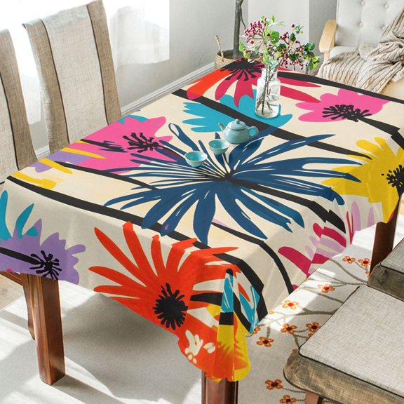 BZSMCE Square Tablecloth Strawberry Leaf Colorful Palm Tree Pattern Tableclothes