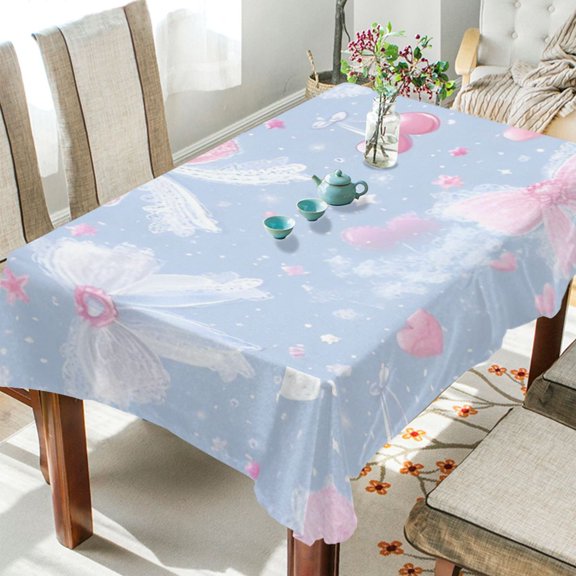 BZSMCE Square Tablecloth Strawberry Leaf Pale Blue Bow Pattern Tableclothes