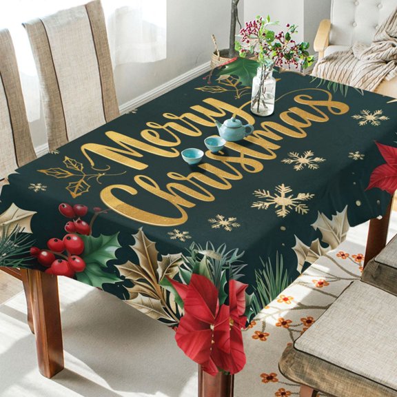 BZSMCE Square Tablecloth Strawberry Leaf Poinsettia Christmas Decoration Pattern Tableclothes
