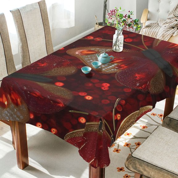 BZSMCE Square Tablecloth Strawberry Leaf Ruby Wings Pattern Tableclothes