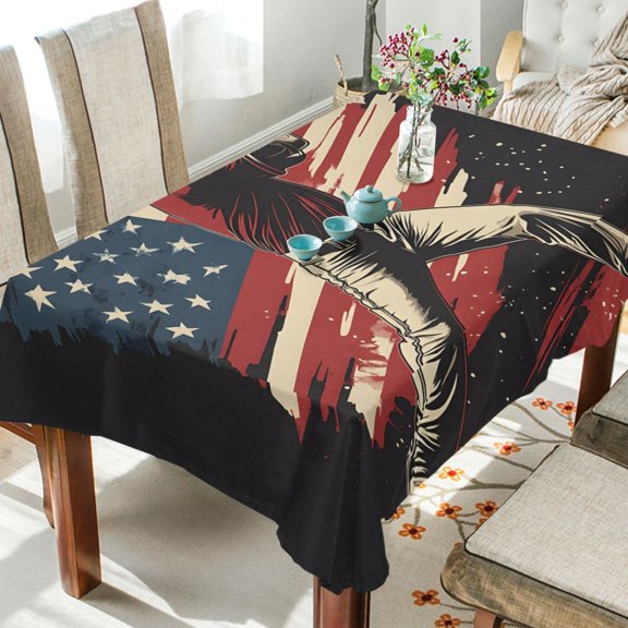 BZSMCE Square Tablecloth Strawberry Leaf Vintage Baseball Player Usa Flag Pattern Tableclothes