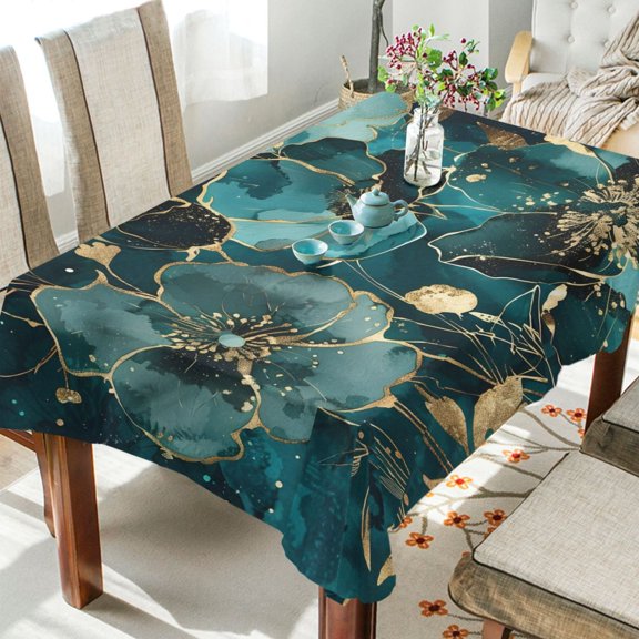 BZSMCE Square Tablecloth Strawberry Leaf Watercolor Flower Green Gold Pattern Pattern Tableclothes