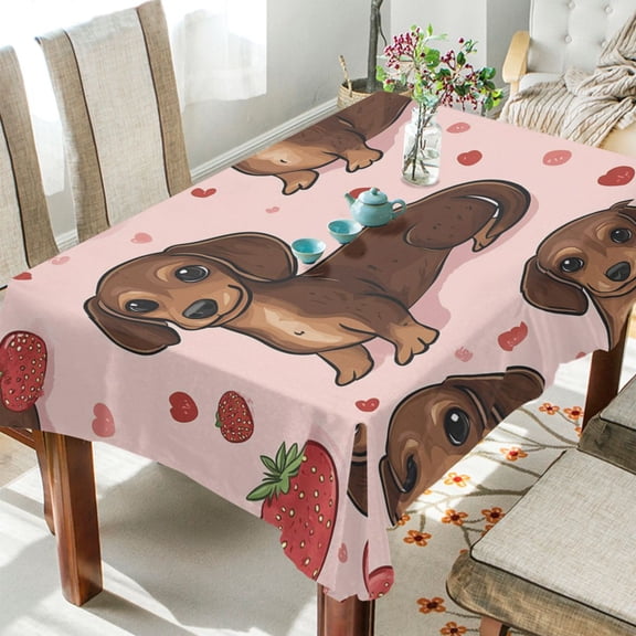 BZSMCE Square Tablecloth Strawberry Pup Parade Pattern Tableclothes