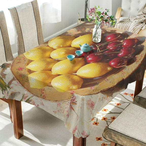 BZSMCE Square Tablecloth Sun and Lemon Pattern Tableclothes