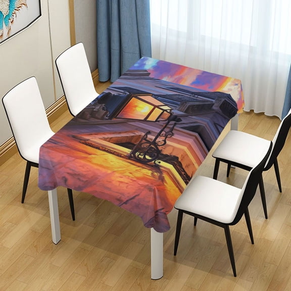 BZSMCE Square Tablecloth Sunset Scene Pattern Tableclothes