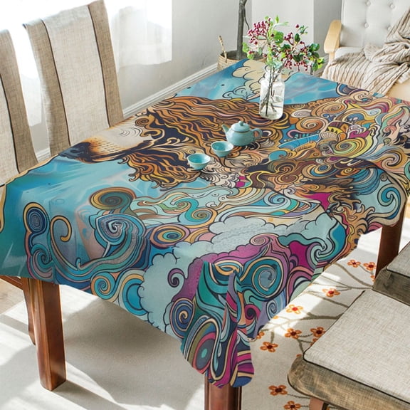 BZSMCE Square Tablecloth Swaying Tails in Swirls Pattern Tableclothes