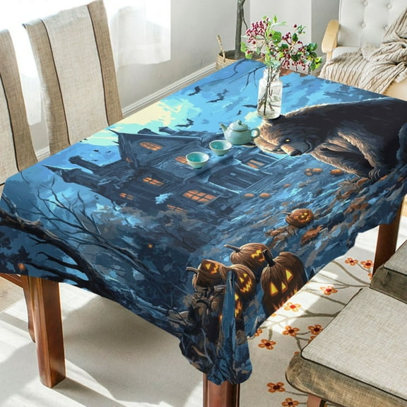 BZSMCE Square Tablecloth The Halloween Bear Printing Pattern Tableclothes