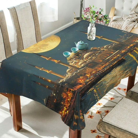 BZSMCE Square Tablecloth The Moon above The New Temple Pattern Tableclothes