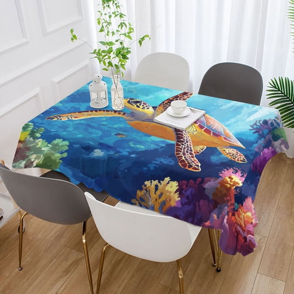 BZSMCE Square Tablecloth Turtles Plainting Pattern Tableclothes