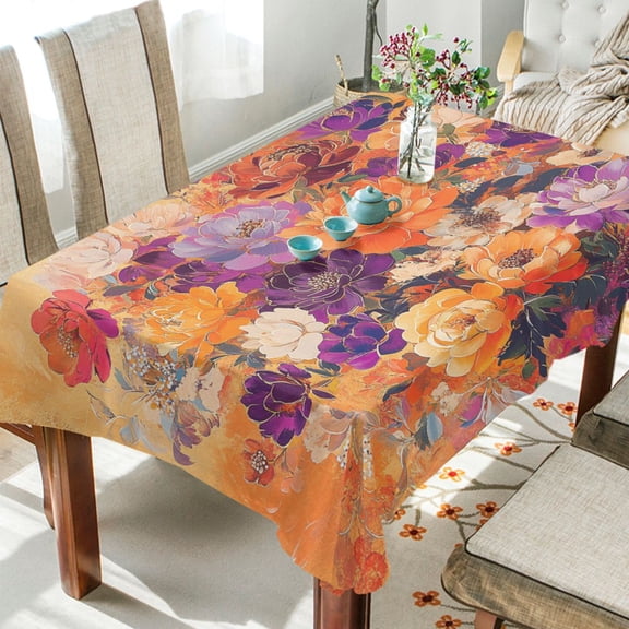 BZSMCE Square Tablecloth Vibrant Floral Symphony Pattern Tableclothes