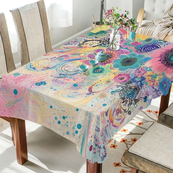 BZSMCE Square Tablecloth Vibrant Floral Whirl Pattern Tableclothes