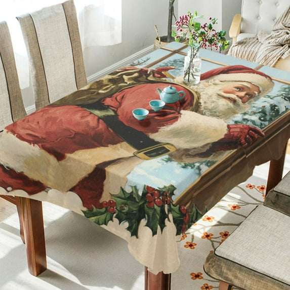 YAZAOO Square Tablecloth Vintage Christmas Painting Pattern Tableclothes