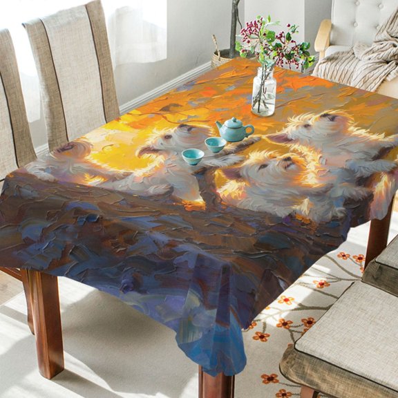 BZSMCE Square Tablecloth Westies in The Fall Foliage Pattern Tableclothes