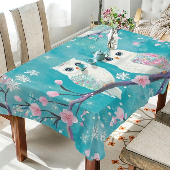BZSMCE Square Tablecloth Whimsical Owls in Spring Pattern Tableclothes