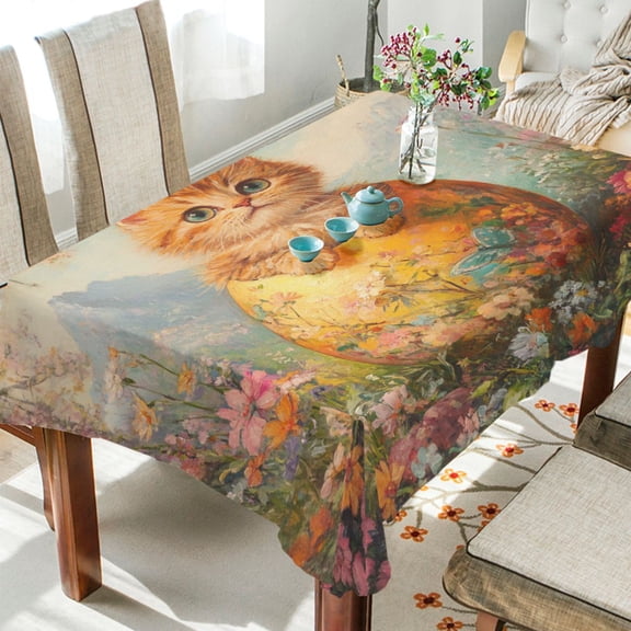 BZSMCE Square Tablecloth Whiskered Wonder in Bloom Pattern Tableclothes