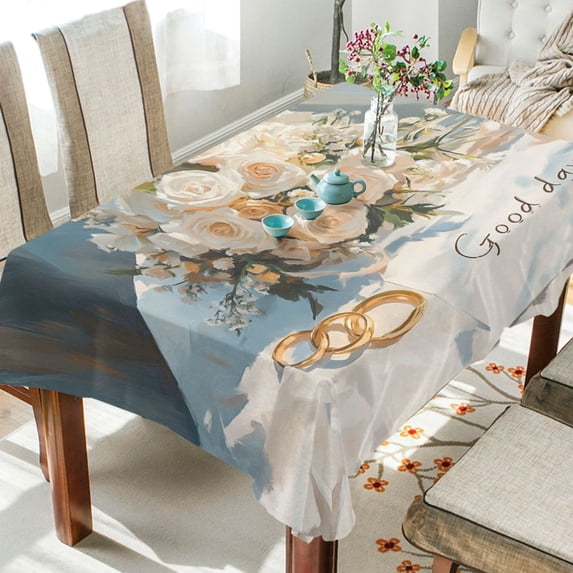 BZSMCE Square Tablecloth White Blossom Painting Pattern Tableclothes