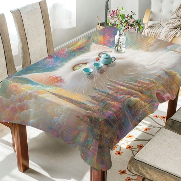 BZSMCE Square Tablecloth White Cats and Tower Pattern Tableclothes