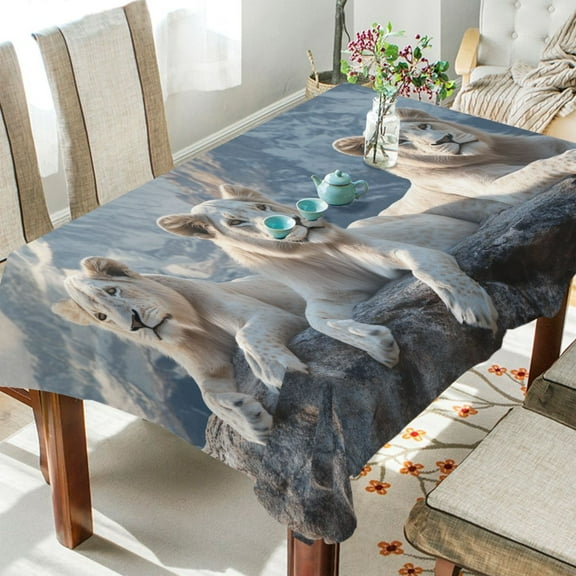 BZSMCE Square Tablecloth White Lion Pattern Tableclothes