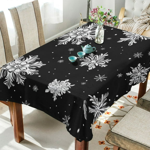 BZSMCE Square Tablecloth White Snowflake Pattern Tableclothes