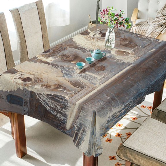 BZSMCE Square Tablecloth White Winged Lions Pattern Tableclothes