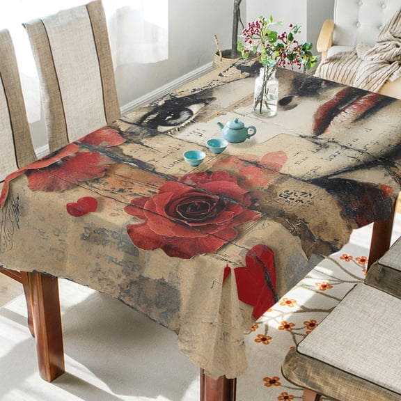 BZSMCE Square Tablecloth Woman with Roses Pattern Tableclothes