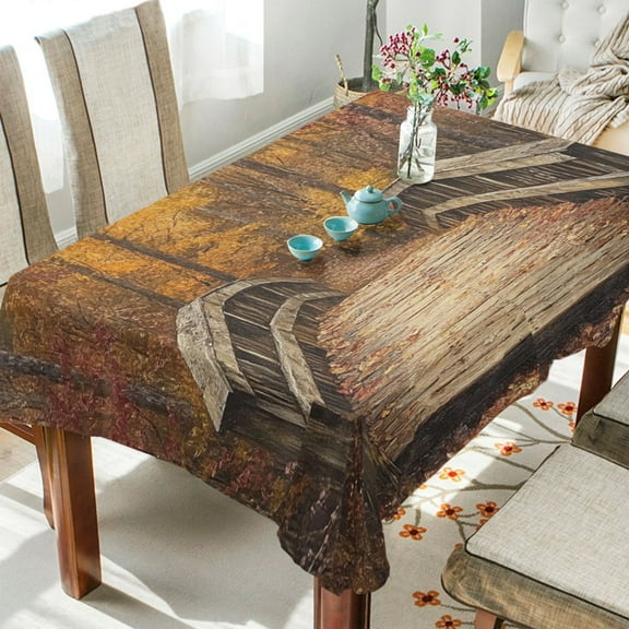 BZSMCE Square Tablecloth Wooden Bridge Painting Pattern Tableclothes