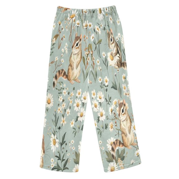 BZSMCE Squirrel Printed Loose Fit Flannel Pajama Pants Soft Plush Elastic Waist Loungewear Bottoms with Side Pockets for Indoor Home Wear