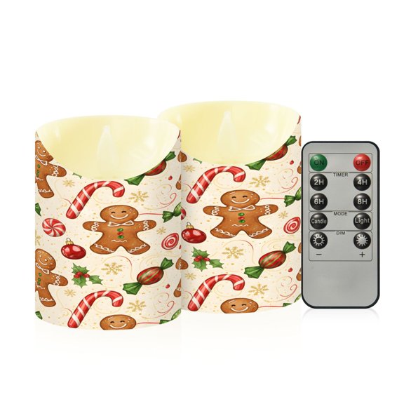 BZSMCE Stained Glass Cookie Man Sugar Pattern Flameless LED Candles 2 Pack Remote Controlled Dimmable Flicker Lights with Timer for Home Decor
