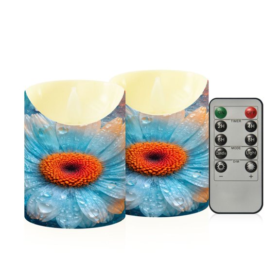 BZSMCE Stained Glass Flower Water Droplets Flameless LED Candles 2 Pack Remote Controlled Dimmable Flicker Lights with Timer for Home Decor