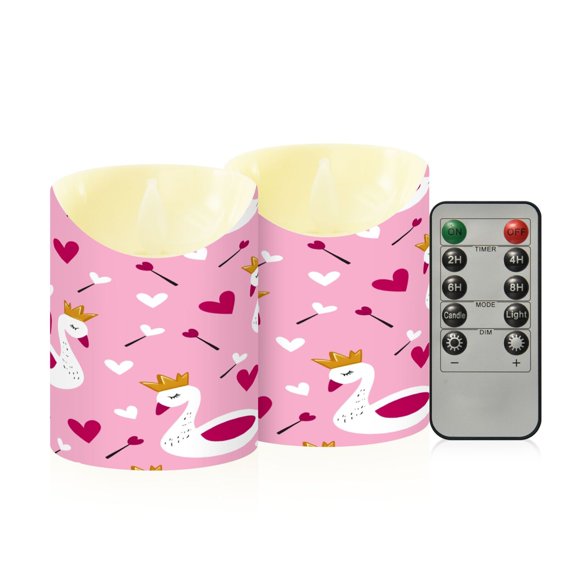 BZSMCE Stained Glass Swan Crown Heart Flameless LED Candles 2 Pack Remote Controlled Dimmable Flicker Lights with Timer for Home Decor