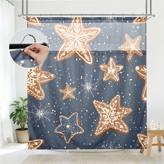 BZSMCE Star Biscuit Pattern Pattern Bathroom Shower Curtain Set with Hooks Waterproof Double Layer Fabric 7278 Inch