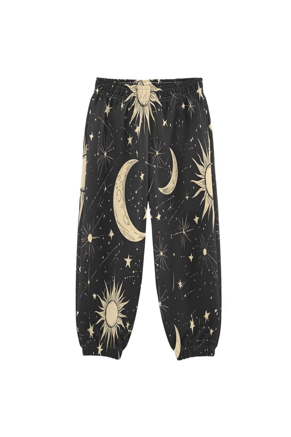 BZSMCE Star Moon Pattern Print Elastic Waist Jogger Pants Lightweight Wind Resistant Casual Athletic Trousers with Cuffed Ankles & Side Pockets