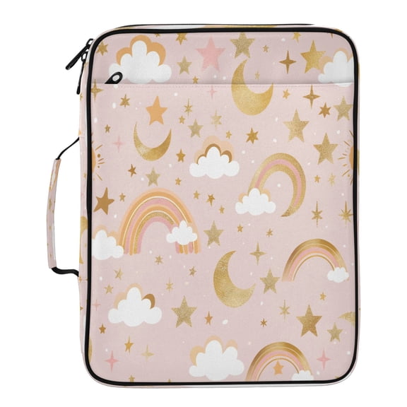 BZSMCE Stars Moon Rainbow White Clouds Pattern Pattern Water-Resistant Filing Folder Binder Organizer Keeper 1.2 Inch 3-Ring 7-Pocket Expanding File