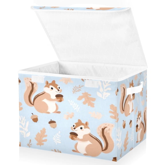 BZSMCE Storage Bin Cube Organizer Basket with Flip-Top Lid Acorn Squirrel Printed