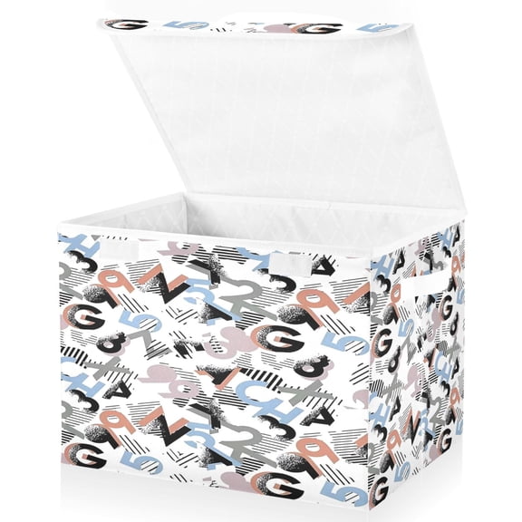 BZSMCE Storage Bin Cube Organizer Basket with Flip-Top Lid Alphabet Chaos Collage Printed