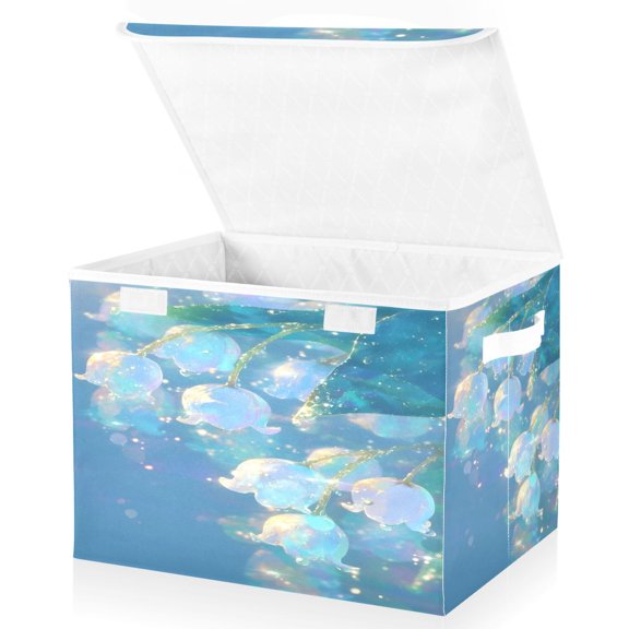 BZSMCE Storage Bin Cube Organizer Basket with Flip-Top Lid Aqua Glowing Printed