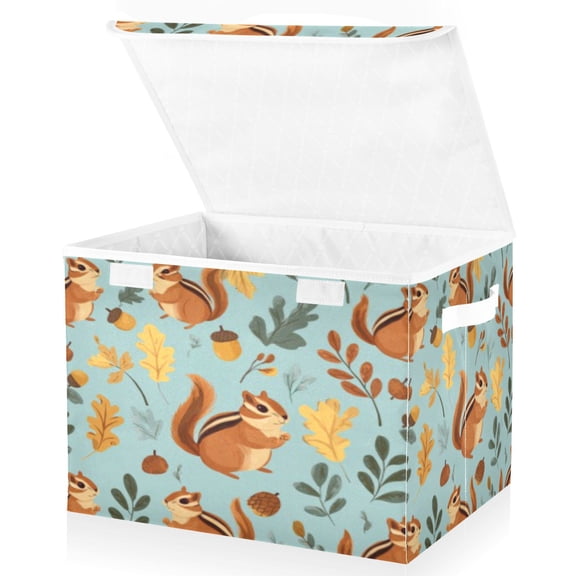 BZSMCE Storage Bin Cube Organizer Basket with Flip-Top Lid Autumn Squirrel Printed