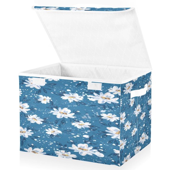 BZSMCE Storage Bin Cube Organizer Basket with Flip-Top Lid Azure Floral Serenity Printed